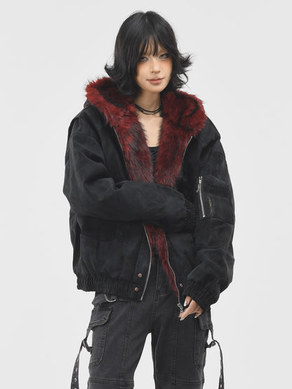 'Frosted Vixen' Double Zippers Faux Fur Collar Cropped Jacket (Copy) AlielNosirrah