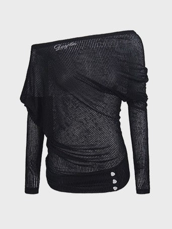 'Heartflare' Vintage Y2K One-Shoulder Loose Long Sleeve Top AlielNosirrah