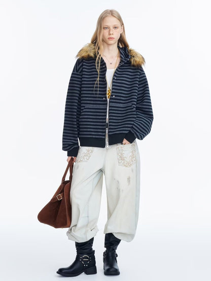 'Retro Rush’ Vintage Striped Zip-Up Hoodie Cardigan AlielNosirrah