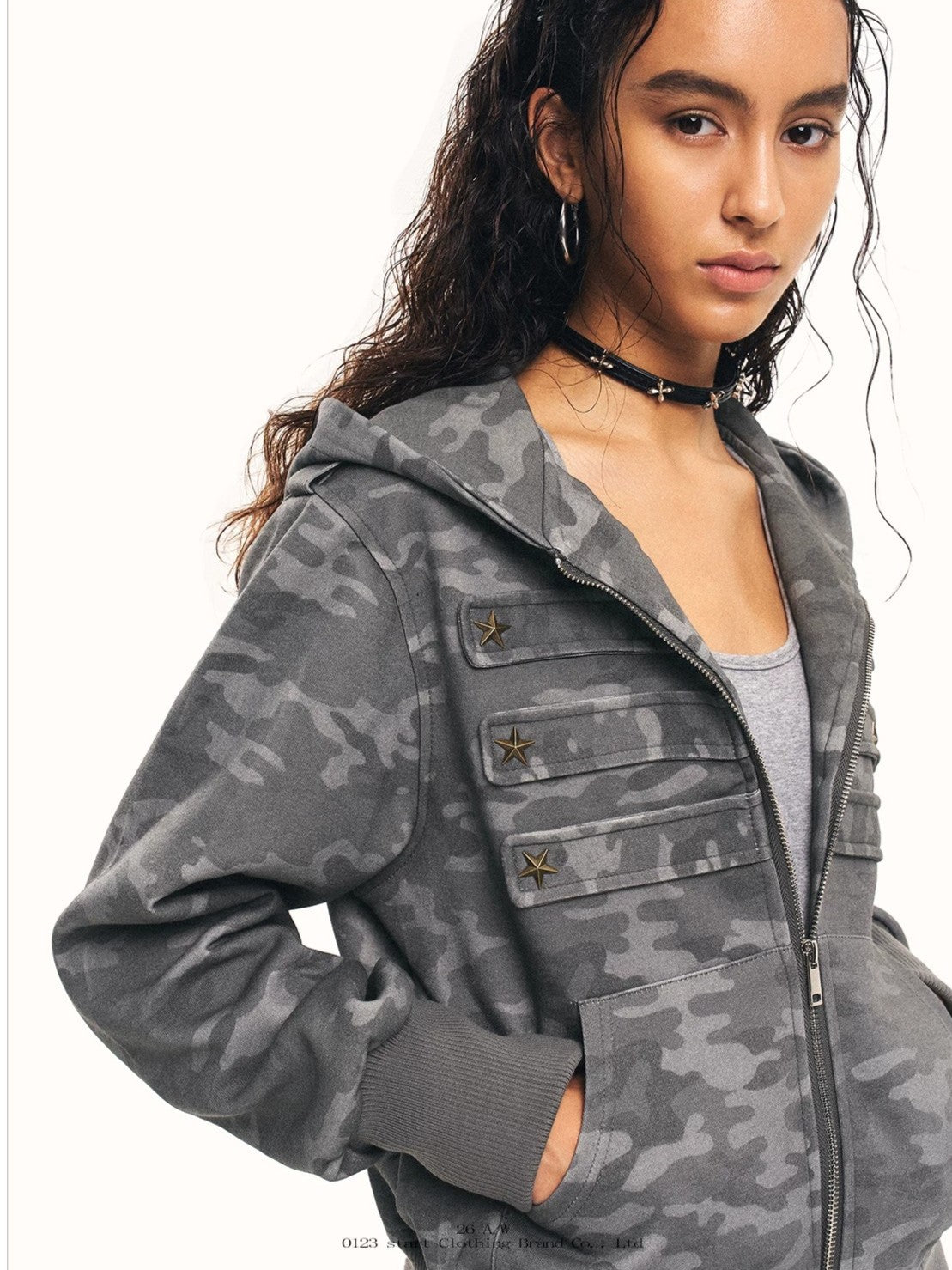 'Star Relic' Retro Distressed Star‑Shaped Buckles Camouflage Hooded