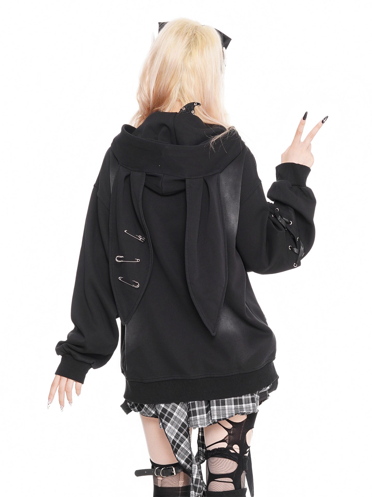'Pin-Up Bunny' Retro Babe Bunny-Ear Zipped Oversized  Hoodie (Copy) AlielNosirrah