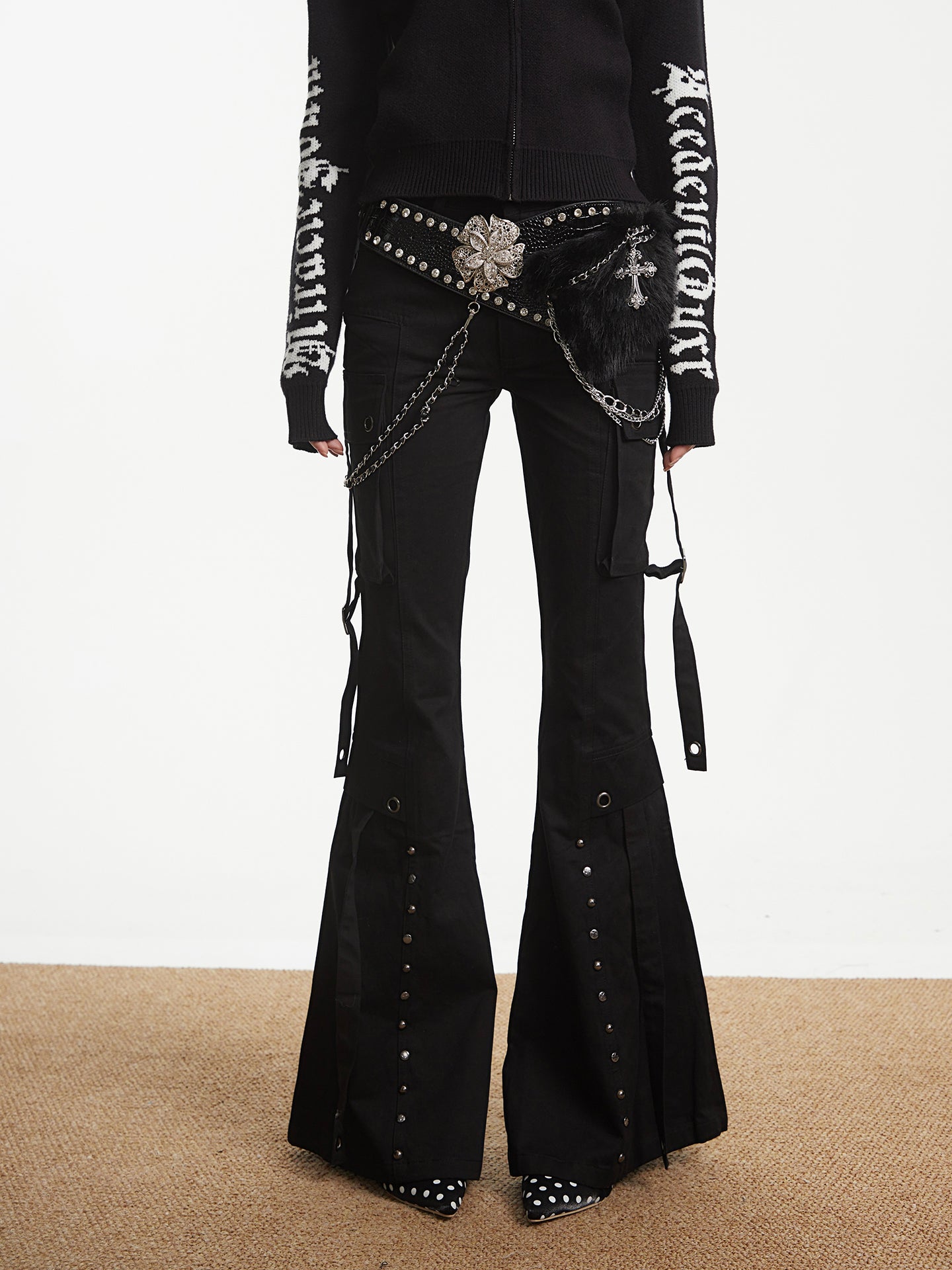 'Urban Edge' Autumn Winter Retro Apricot Flared Streetwear Work Pants AlielNosirrah