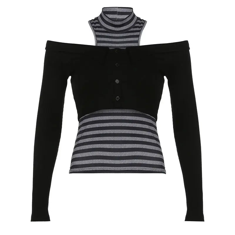 'Obsidian' Dark Grunge 2 Pcs Long Sleeve Top AlielNosirrah