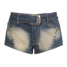 Load image into Gallery viewer, &#39;Old Fashioned&#39; Low-Waist Denim Beads Buckle Shorts AlielNosirrah

