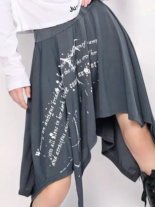 'Past lives' Grunge Smudged Print Handy Hem Midi Skirt AlielNosirrah