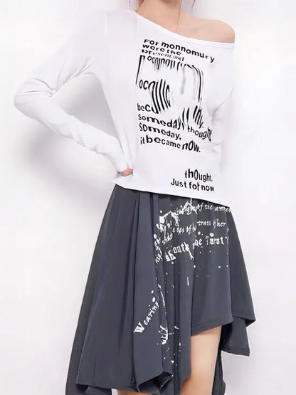 'Past lives' Grunge Smudged Print Handy Hem Midi Skirt AlielNosirrah