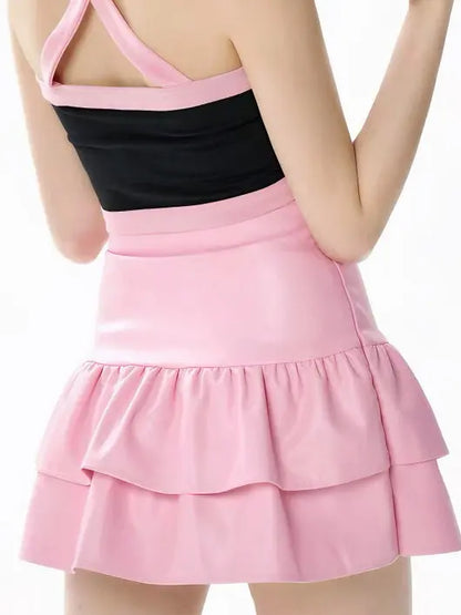 'Peach Cream' Bow-tie Pu Leather Skirts AlielNosirrah