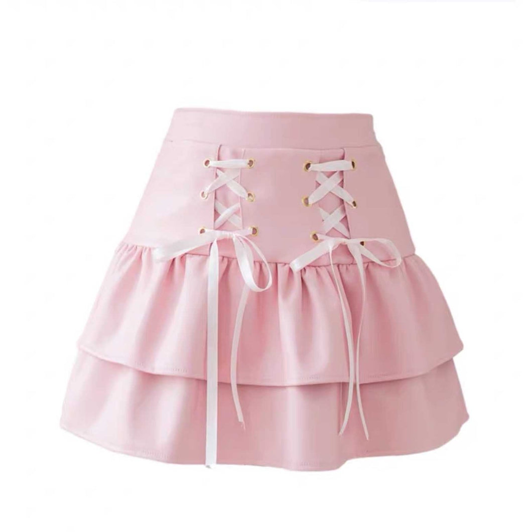 'Peach Cream' Bow-tie Pu Leather Skirts AlielNosirrah