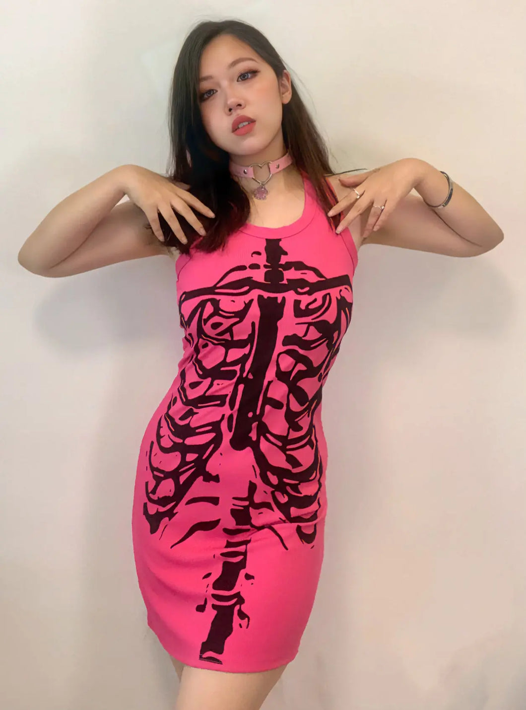 'Pink Body' Y2k Skeleton Body T-shirt Dress AlielNosirrah
