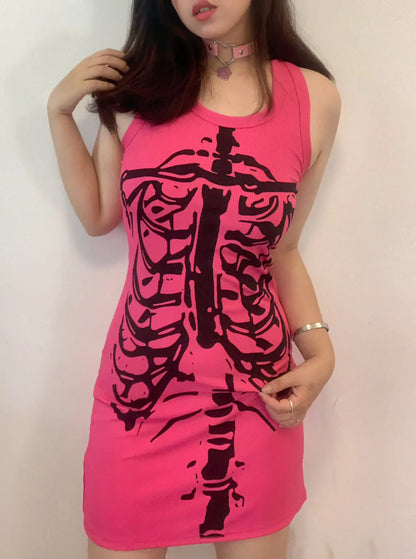 'Pink Body' Y2k Skeleton Body T-shirt Dress AlielNosirrah