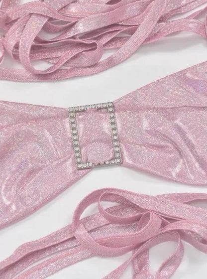 'Pink Bomb' Y2k Lace Up Shinning Reflective Dress AlielNosirrah