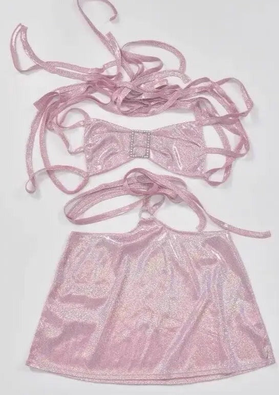 'Pink Bomb' Y2k Lace Up Shinning Reflective Dress AlielNosirrah