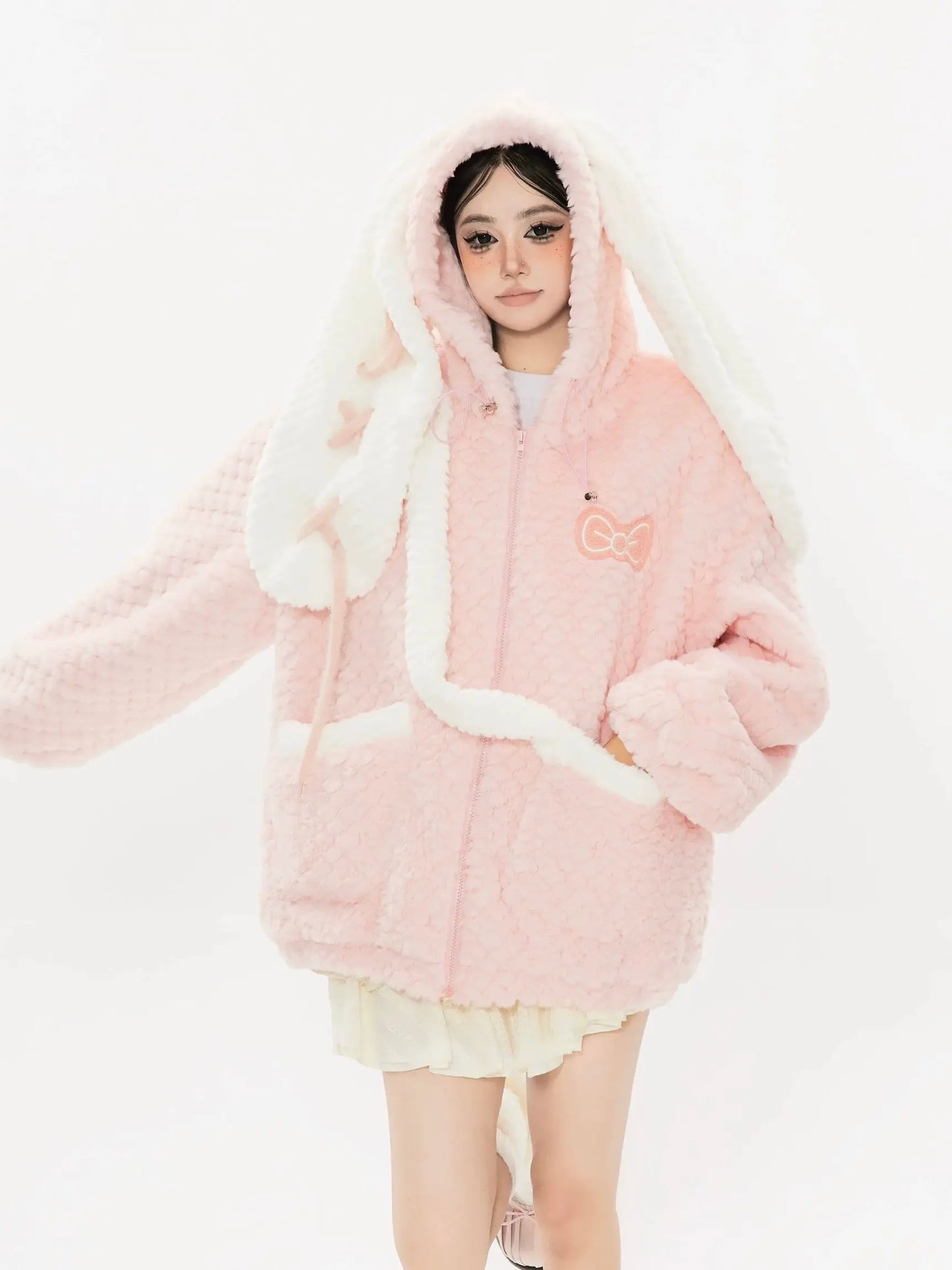 ‘Pink Crush’ Big Rabbit Ears Plush Cotton Coat AlielNosirrah