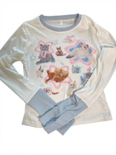 Load image into Gallery viewer, &#39;Pussy Club&#39; Y2k Blue &amp; White Cat Prints Top AlielNosirrah
