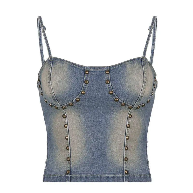'Rabbit Grass' Fairy Grunge Denim Rivet Top AlielNosirrah