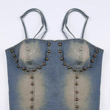 Load image into Gallery viewer, &#39;Rabbit Grass&#39; Fairy Grunge Denim Rivet Top AlielNosirrah
