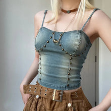 Load image into Gallery viewer, &#39;Rabbit Grass&#39; Fairy Grunge Denim Rivet Top AlielNosirrah
