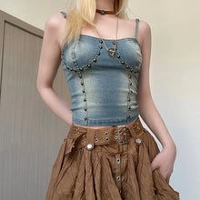 Load image into Gallery viewer, &#39;Rabbit Grass&#39; Fairy Grunge Denim Rivet Top AlielNosirrah
