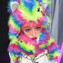Load image into Gallery viewer, &#39;Rainbow Bear&#39; Furry Pride Pastel Rainbow Hooded Scarf AlielNosirrah
