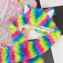 Load image into Gallery viewer, &#39;Rainbow Bear&#39; Furry Pride Pastel Rainbow Hooded Scarf AlielNosirrah
