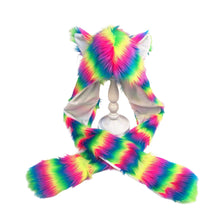 Load image into Gallery viewer, &#39;Rainbow Bear&#39; Furry Pride Pastel Rainbow Hooded Scarf AlielNosirrah
