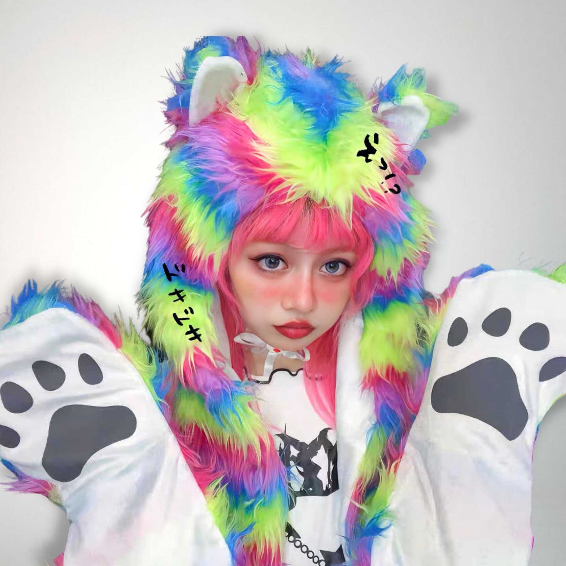 'Rainbow Bear' Furry Pride Pastel Rainbow Hooded Scarf AlielNosirrah