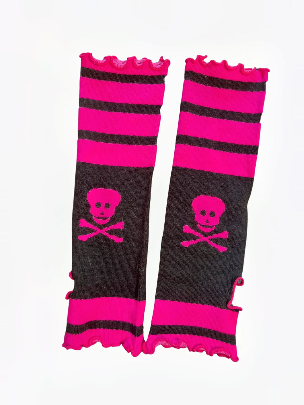 'Raspberry' Harajuku Striped Pink Skull Gloves AlielNosirrah