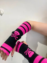 Load image into Gallery viewer, &#39;Raspberry&#39; Harajuku Striped Pink Skull Gloves AlielNosirrah
