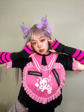 Load image into Gallery viewer, &#39;Raspberry&#39; Harajuku Striped Pink Skull Gloves AlielNosirrah
