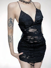 Load image into Gallery viewer, &#39;Rip The Night&#39; Dark Ripped Cami Dress AlielNosirrah
