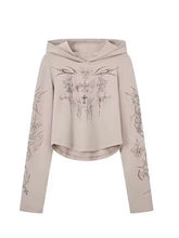 Load image into Gallery viewer, ‘Roses and Bongs’ Cross Print Subculture Off-Colored Cotton Hooded Top AlielNosirrah
