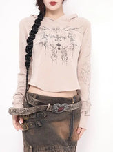 Load image into Gallery viewer, ‘Roses and Bongs’ Cross Print Subculture Off-Colored Cotton Hooded Top AlielNosirrah
