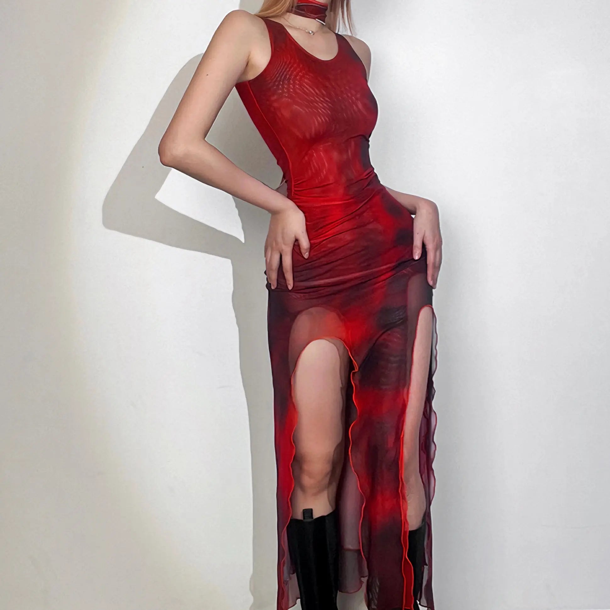 'Ruby' Punk Asymmetrical Mesh Tank Dress AlielNosirrah