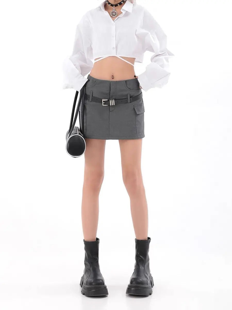 'Safe Ride' Techwear Grey Buckle Mini Skirt AlielNosirrah