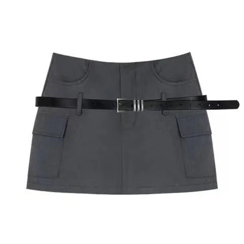 'Safe Ride' Techwear Grey Buckle Mini Skirt AlielNosirrah