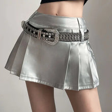 Load image into Gallery viewer, &#39;Scale&#39; Future Silver Metallic Pleated Skirt AlielNosirrah
