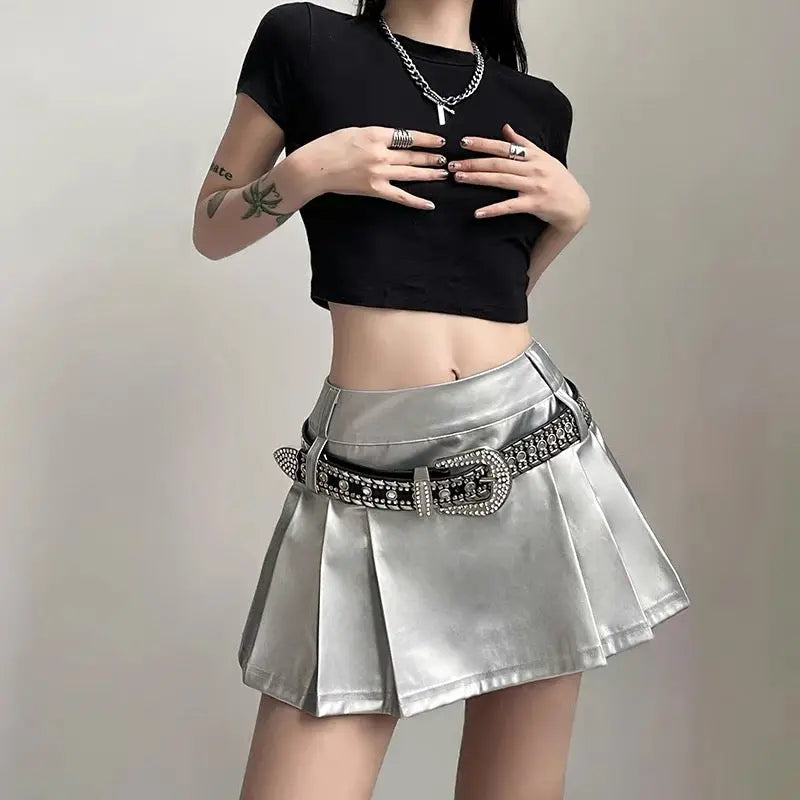 'Scale' Future Silver Metallic Pleated Skirt AlielNosirrah