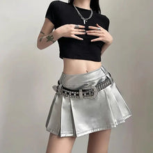 Load image into Gallery viewer, &#39;Scale&#39; Future Silver Metallic Pleated Skirt AlielNosirrah
