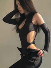 Load image into Gallery viewer, &#39;Sheesh&#39; Technical Cutout Black Bodysuit Top AlielNosirrah
