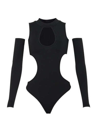 'Sheesh' Technical Cutout Black Bodysuit Top AlielNosirrah