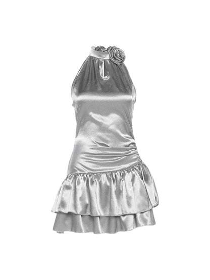 'Silver Era' Y2k Silky Turtleneck Dress AlielNosirrah