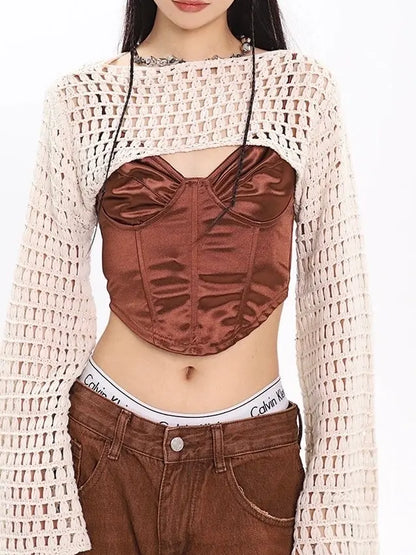 ‘Snooze’ Fishnet Cutout Ripped Knitted Blouse AlielNosirrah