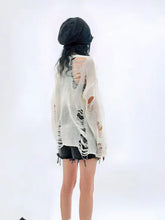 Load image into Gallery viewer, &#39;Snow City&#39; White Wasteland Punk Ripped Oversized Sweater AlielNosirrah

