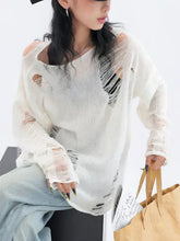 Load image into Gallery viewer, &#39;Snow City&#39; White Wasteland Punk Ripped Oversized Sweater AlielNosirrah
