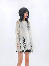 Load image into Gallery viewer, &#39;Snow City&#39; White Wasteland Punk Ripped Oversized Sweater AlielNosirrah
