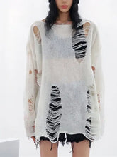 Load image into Gallery viewer, &#39;Snow City&#39; White Wasteland Punk Ripped Oversized Sweater AlielNosirrah
