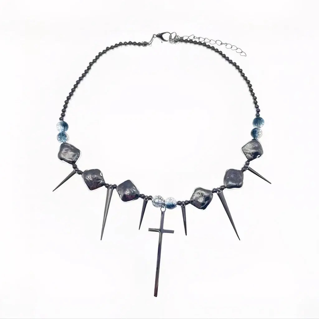 'Spike' Punk Goth Cross Rivet Necklace AlielNosirrah