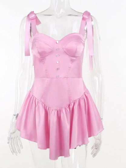 'Strawberry Fountain' Cottage Core Pink Bustier Dress AlielNosirrah