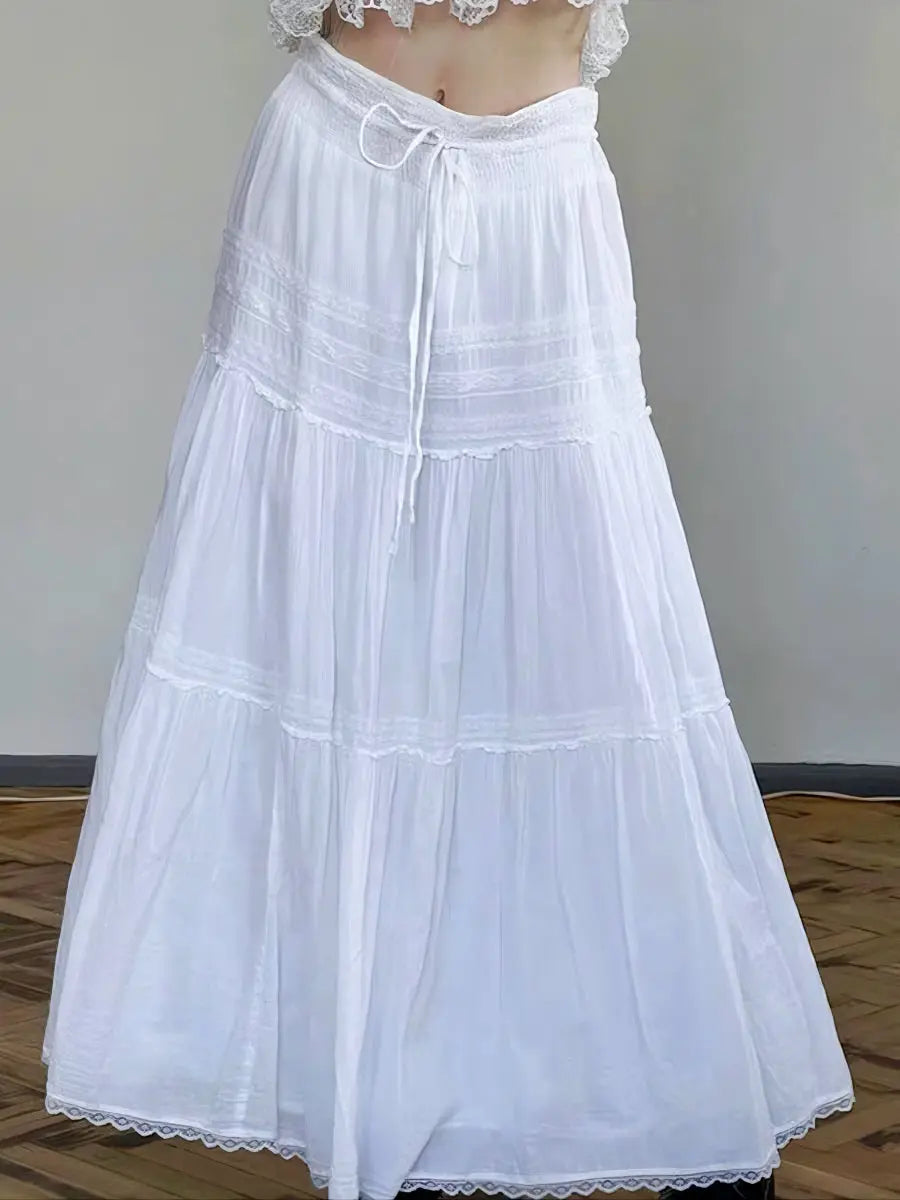 'Sweetown' Coquette Drawstring White Midi Skirt AlielNosirrah