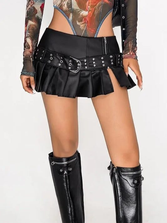 'Time's Up' Punk Midi Leather Buckle Skirt AlielNosirrah